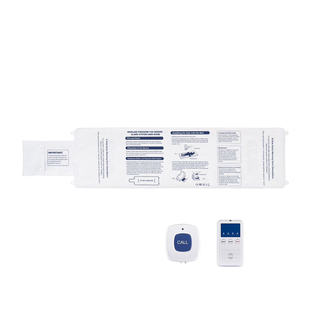 Early Alert Bed Alarm System, Wireless Bed Sensor Pad with Call Button & Pager, Pre-Alert Safety Bed Alarms and Fall Prevention for Elderly, Dementia Patients, and Adults (10 x 35-inch)