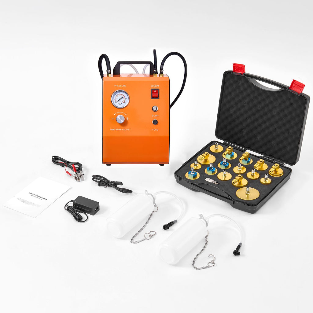 Electric Brake Bleeder Kit, Professional 110V Brake Master Cylinder Bleeder Kit with Pressure Gauge & Built-In Air Pump, Versatile Brake Bleeder Adapter Set for Both DC & AC Power