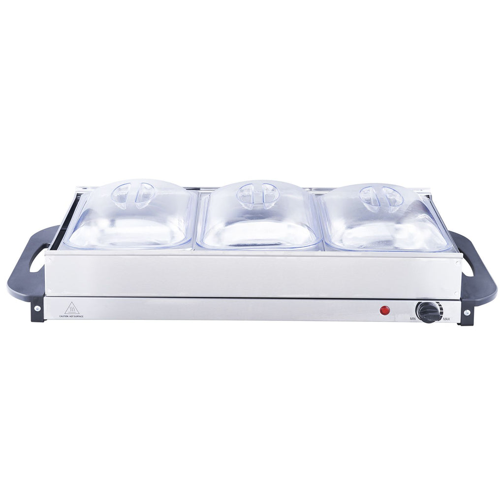 Electric Buffet Server & Food Warmer, 25.6" x 15" Portable Stainless Steel Chafing Dish Set with Temp Control & Oven-Safe Pan, Perfect for Catering, Parties, Events, Entertaining, Silver, ETL