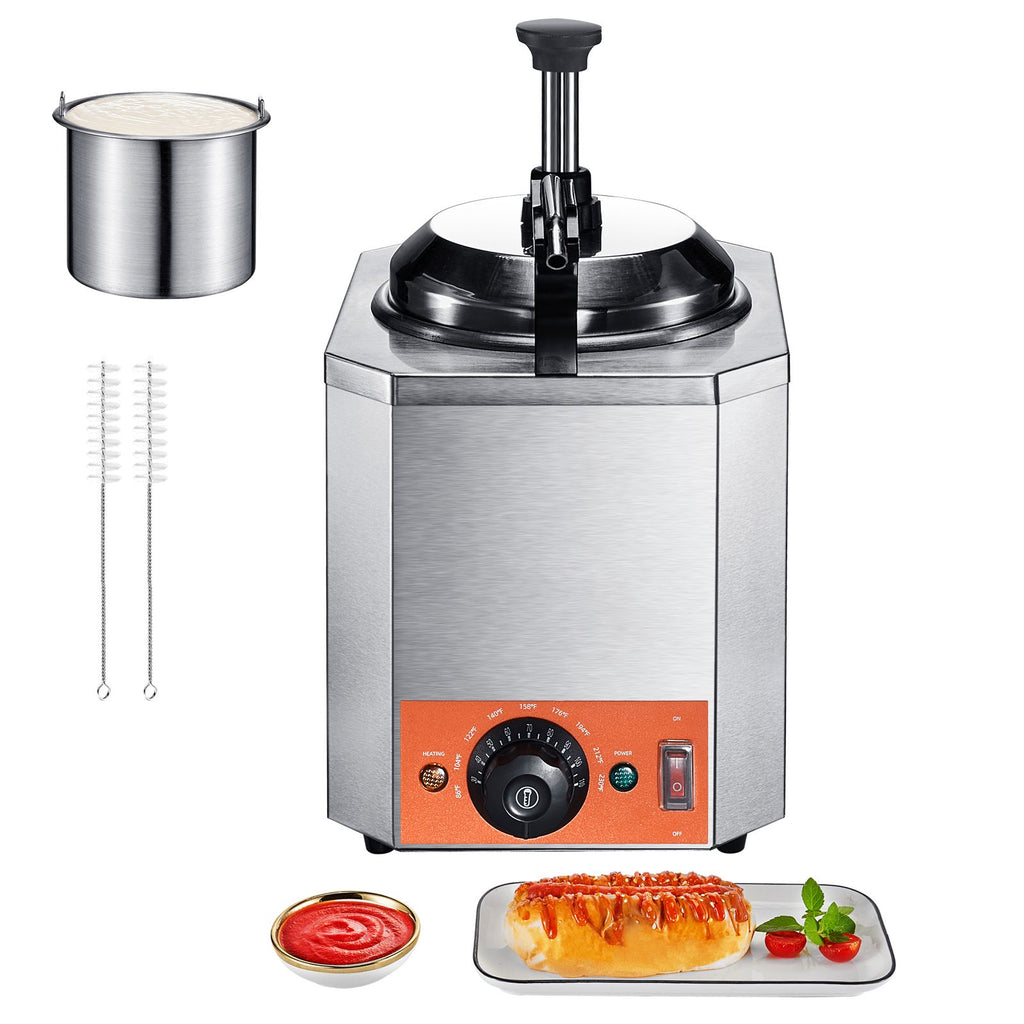 Electric Cheese Dispenser with Pump, 2.3 Qt Commercial Hot Fudge Warmer, Stainless Steel Heated Pump Dispenser, 86-230 F Temp Adjustable Nacho Cheese Sauce Warmer, for Hot Fudge Cheese Caramel