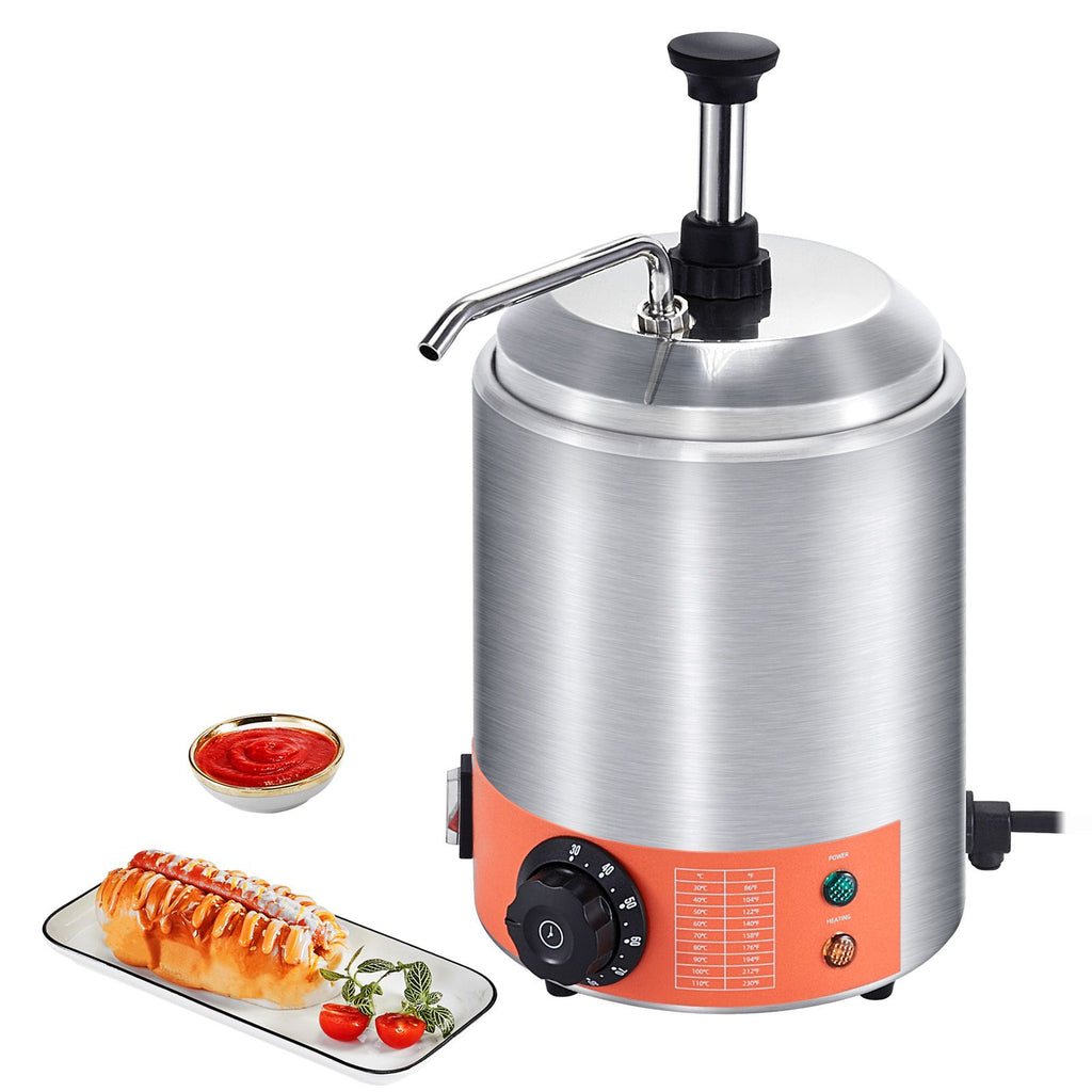 Electric Cheese Dispenser with Pump, 2.3 Qt Commercial Hot Fudge Warmer, Stainless Steel Pump Dispenser, 86-230Fahrenheit Temp Adjustable Nacho Cheese Sauce Warmer, for Hot Fudge Cheese Caramel