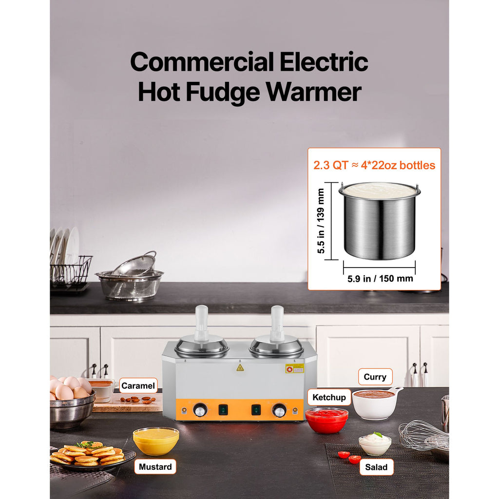 Electric Cheese Dispenser with Pumps, 2.4x2 L Commercial Hot Fudge Warmer, Plastic Double Pumps Dispenser, 86-230 F Temp Adjustable Nacho Cheese Sauce Warmer, for Hot Fudge Cheese Caramel image 2