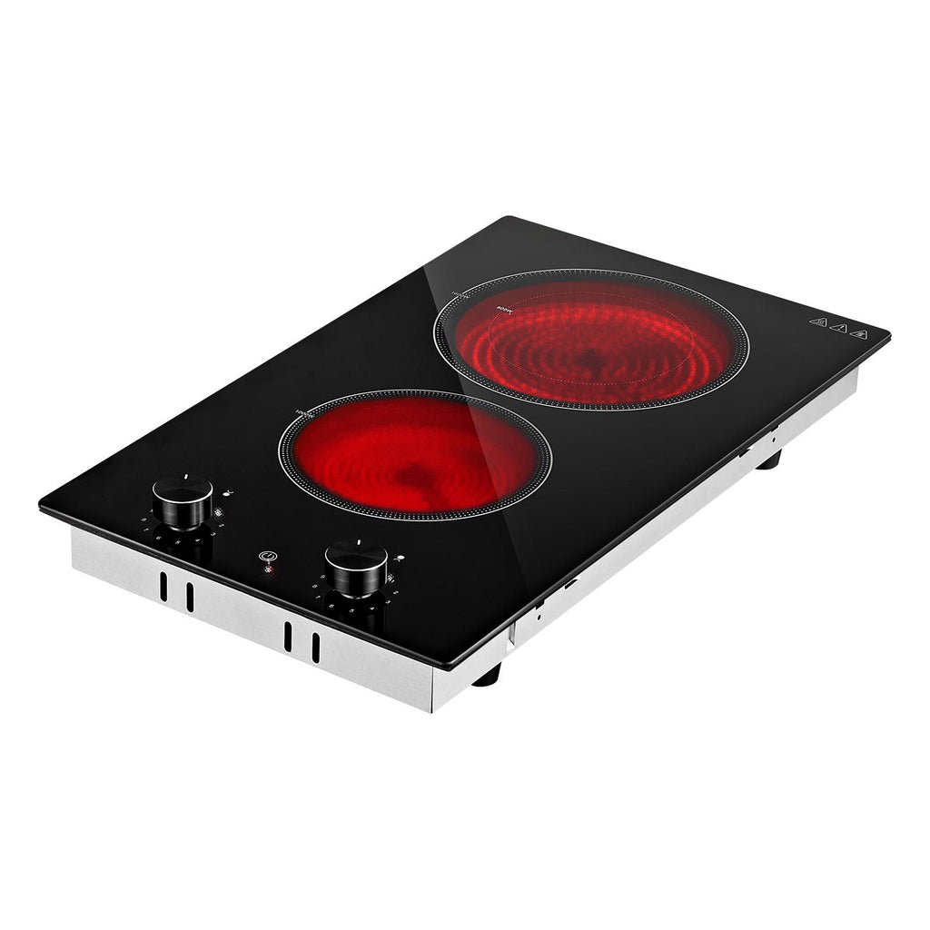 Electric Cooktop 12in 2 Burners Portable Stove Top 1800W 120V Plug In, Ceramic Countertop/Built-in Radiant Electric Stove , with 11 Power Levels, Over-Heat Guard, Knob Control