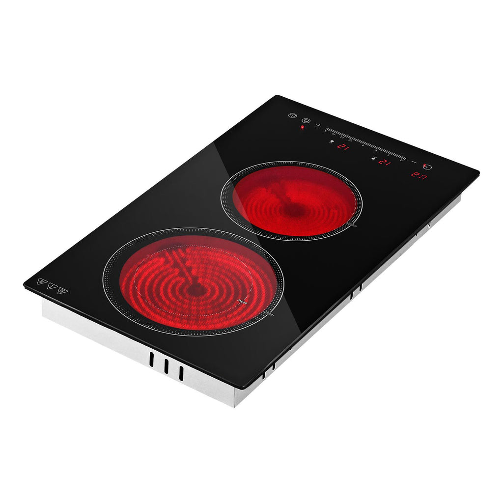Electric Cooktop 12inch 2 Burners Portable Stove Top 1800W 120V, Ceramic Countertop/Built-in Radiant Electric Stove, with 16 Power Levels, Timer, Child Lock, Over-Heat Guard, Touch Control