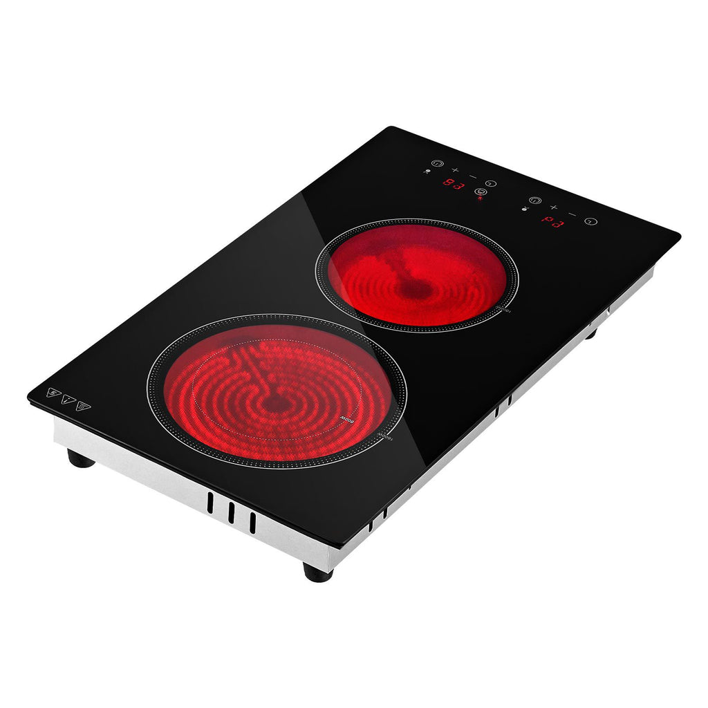 Electric Cooktop 12inch 2 Burners Portable Stove Top 1800W 120V, Ceramic Countertop/Built-in Radiant Electric Stove, with 9 Power Levels, Timer, Child Lock, Over-Heat Guard, Touch Control