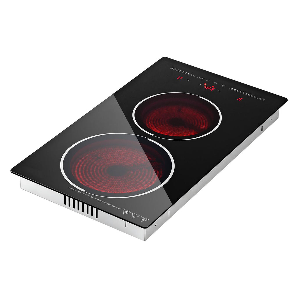 Electric Cooktop 12inch 2 Burners Portable Stove Top 1800W 120V, Ceramic Countertop/Built-in Radiant Electric Stove, with 9 Power Levels, Timer, Child Lock, Over-Heat Guard, Touch Control