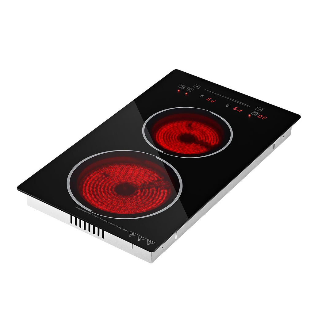 Electric Cooktop 12inch 2 Burners Portable Stove Top 1800W 120V, Ceramic Countertop/Built-in Radiant Electric Stove, with 9 Power Levels, Timer, Child Lock, Over-Heat Guard, Touch Control