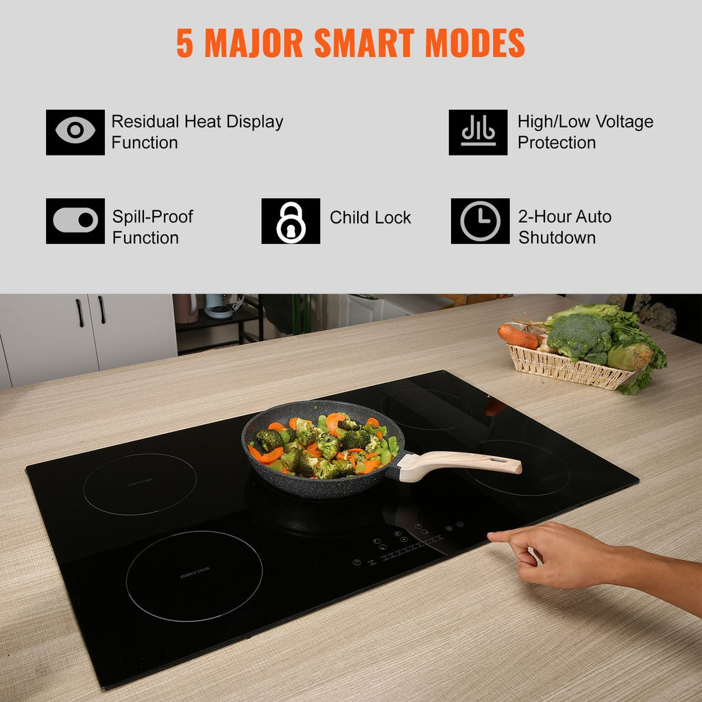 Electric Cooktop, 5 Burners, 36'' Induction Stove Top, Built-in Magnetic Cooktop 9200W, 9 Heating Level Multifunctional Burner, LED Touch Screen w/ Child Lock & Over-Temperature Protection image 2