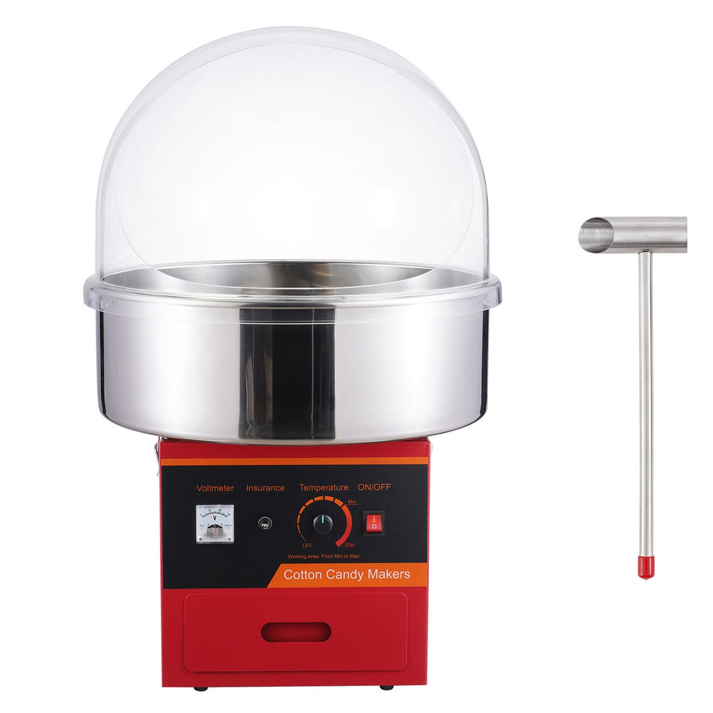 Electric Cotton Candy Machine, 1000W Candy Floss Maker, Commercial Cotton Candy Machine with Cover, Stainless Steel Bowl, Sugar Scoop, Drawer, Perfect for Home Kids Birthday, Family Party, Red
