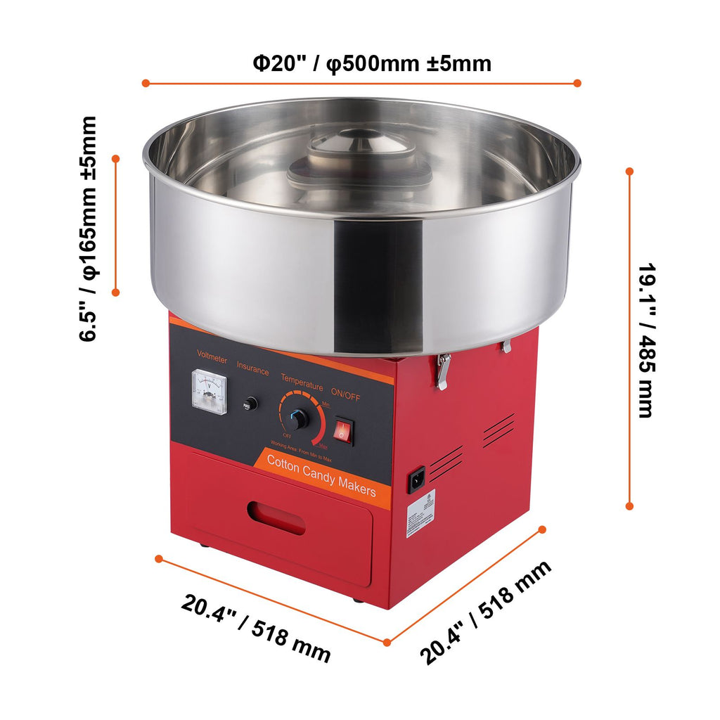 Electric Cotton Candy Machine, 1000W Candy Floss Maker, Commercial Cotton Candy Machine with Stainless Steel Bowl, Sugar Scoop, and Drawer, Perfect for Home Kids Birthday, Family Party, Red