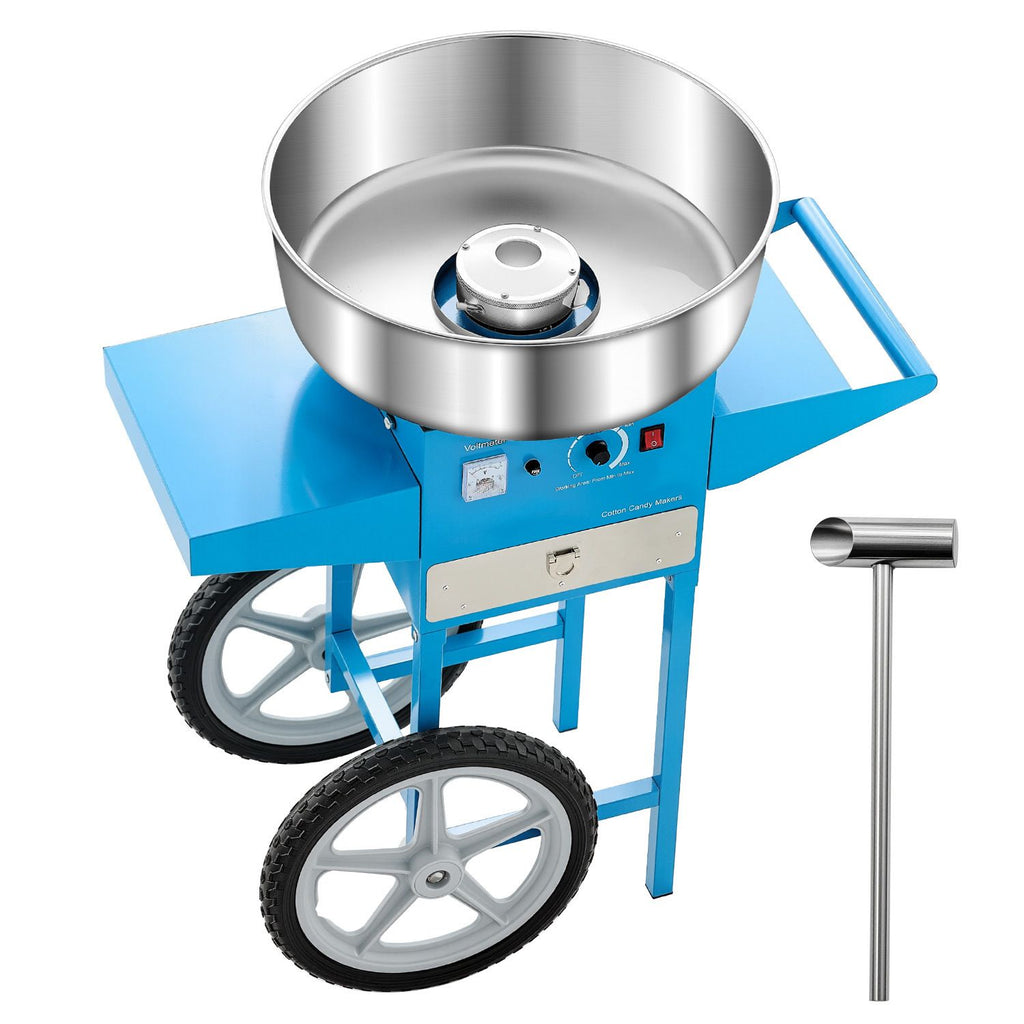 Electric Cotton Candy Machine with Cart, 1000W Commercial Candy Floss Maker with 20.5 in Stainless Steel Bowl, Sugar Scoop, and Drawer, Easy to Use, for Home, Kids Birthday, Family Party, Blue