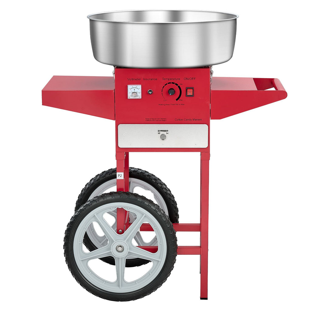 Electric Cotton Candy Machine with Cart, 1000W Commercial Candy Floss Maker with 20.5 in Stainless Steel Bowl, Sugar Scoop, and Drawer, Easy to Use, for Home, Kids Birthday, Family Party, Red