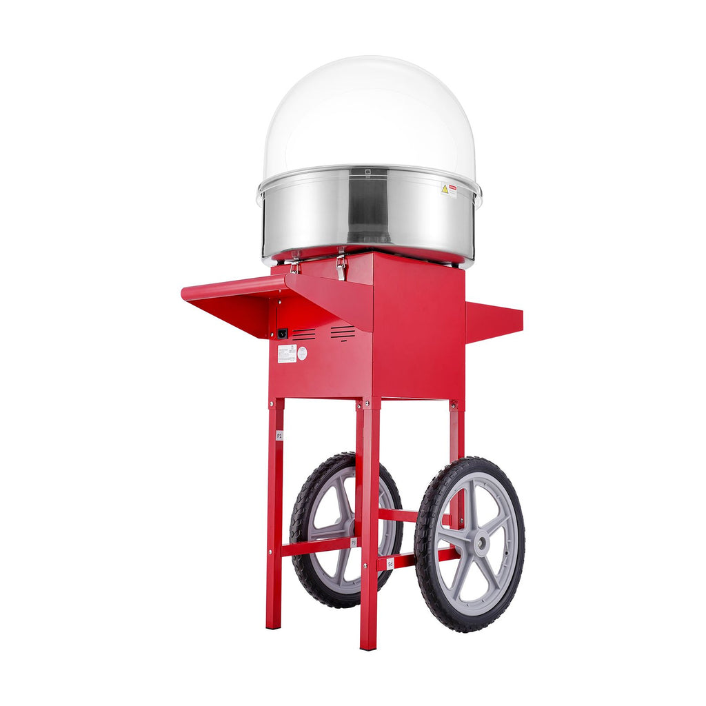 Electric Cotton Candy Machine with Cart, 1000W Commercial Candy Floss Maker with Cover, Stainless Steel Bowl, Sugar Scoop and Drawer, Perfect for Home, Kids Birthday, Family Party, Red