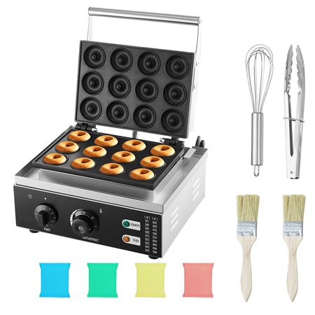 Electric Donut Maker, 1550W Commercial Doughnut Machine with Non-stick Surface, 12 Hole Double-Sided Heating Waffle Machine Makes 12 Doughnuts, Temperature 122-572 F, for Restaurant & Home Use