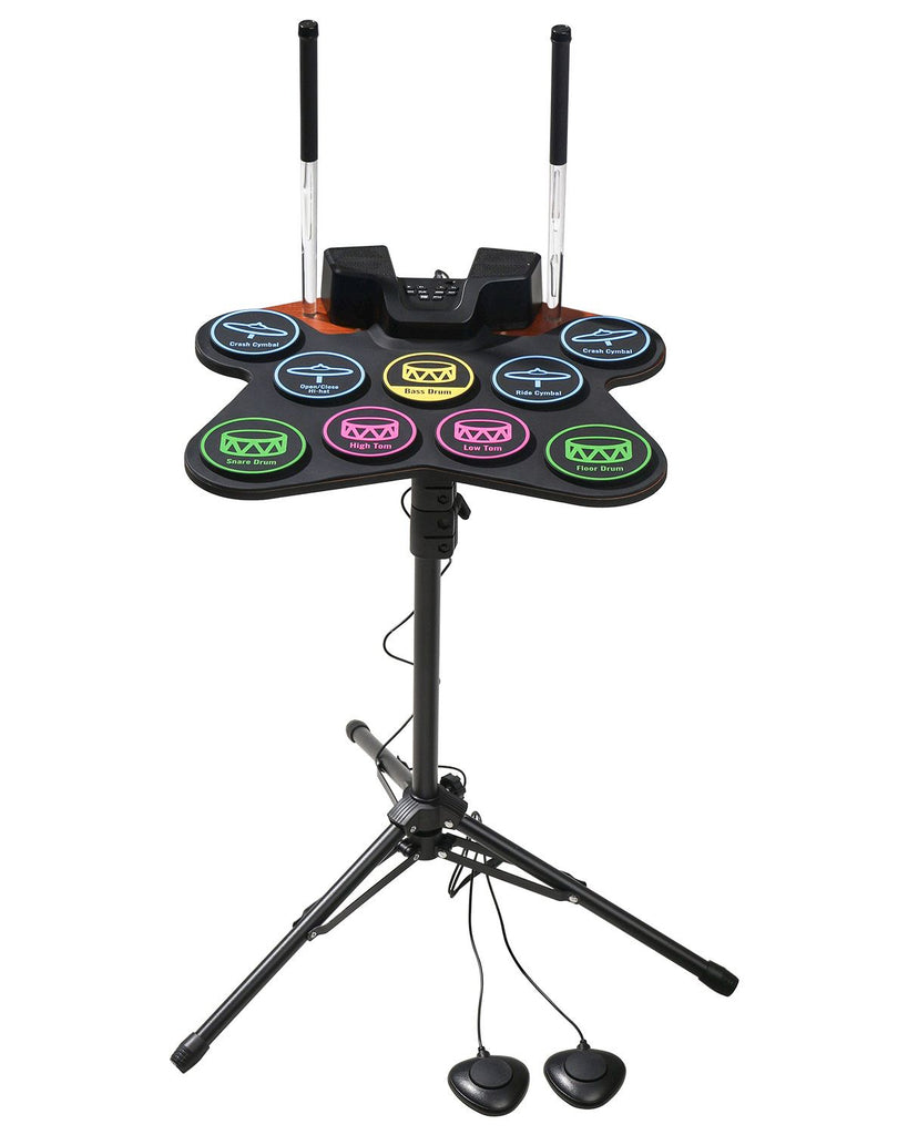 Electric Drum Set, 9 Pads, Roll-up Drum Practice Pad, Electronic Drumset with Headphone Jack, Stand, Double Pedals, Light Up Drum Sticks, Built-in Dual Speakers, Instrument Toy for Kids Ages 3+