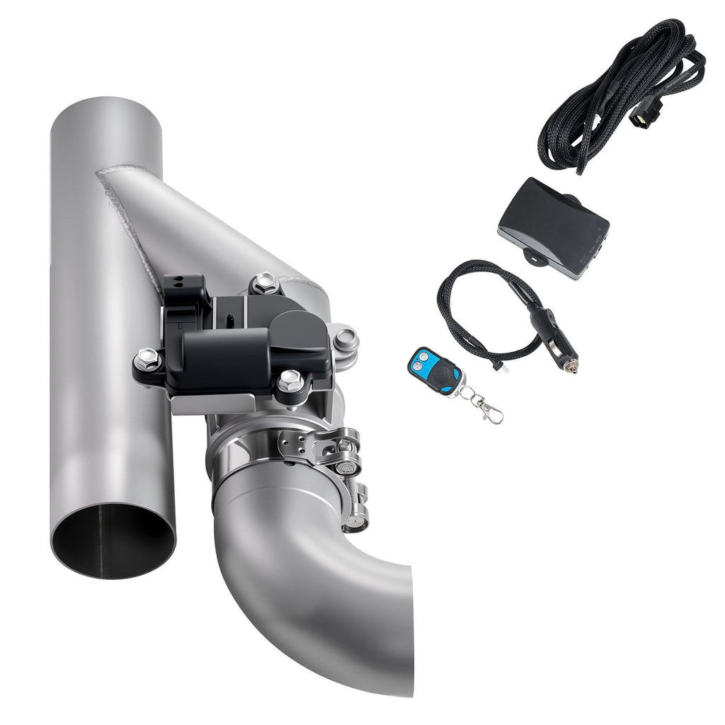 Electric Exhaust Cutout, 2.5 Inch Universal Stainless Steel Exhaust Valve Kit with One Controller Remote Kit, Cut Out Valve, Y Pipe, Remote Control & Box, Fits Trucks, Sedans, Sports Cars, SUVs