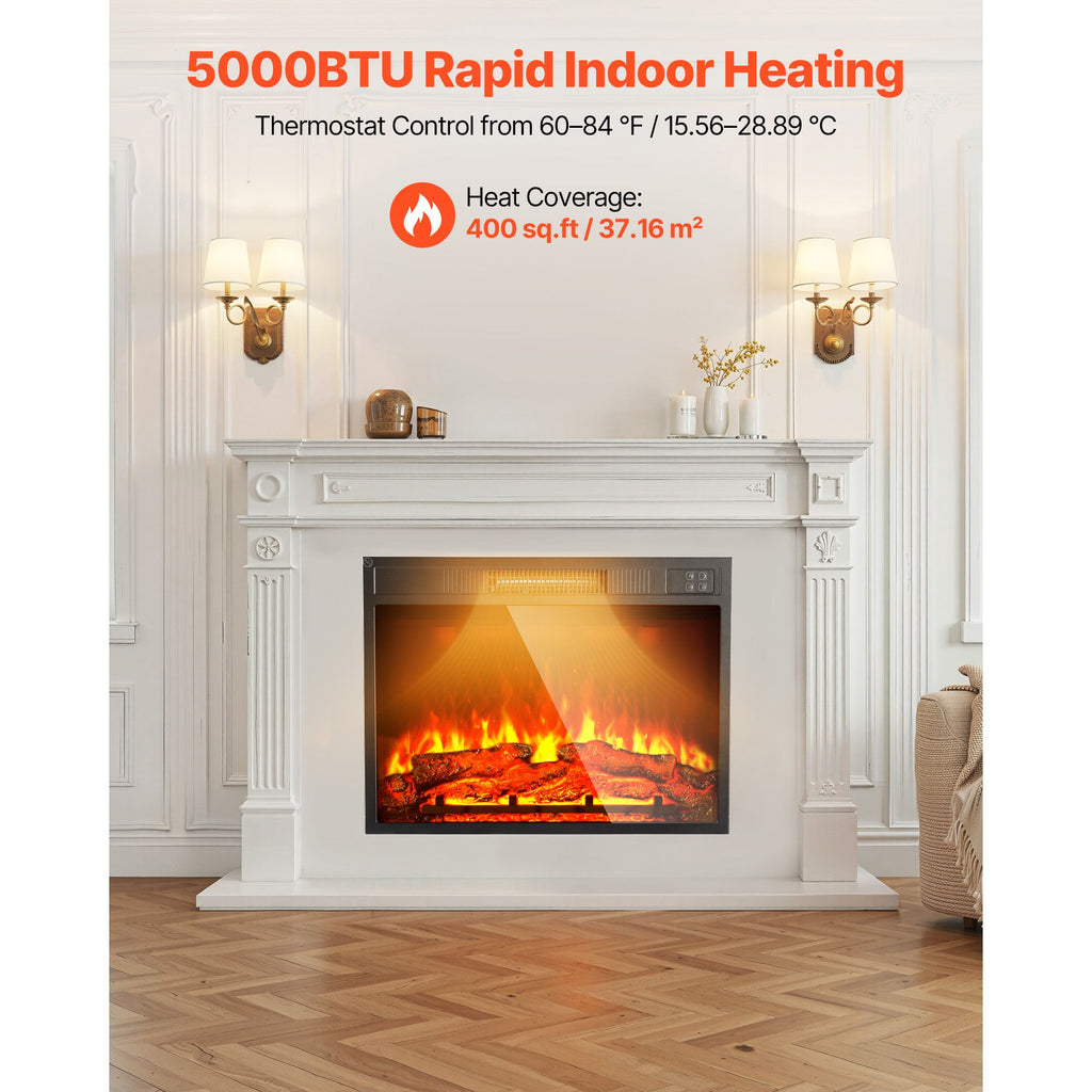 Electric Fireplace Insert, 23 inch Recessed and Wall Mounted with Adjustable 3 Flame Brightness Levels & 24h Timer & Remote Control, Indoor Heater w/ Overheat Protection, 5000BTU Black