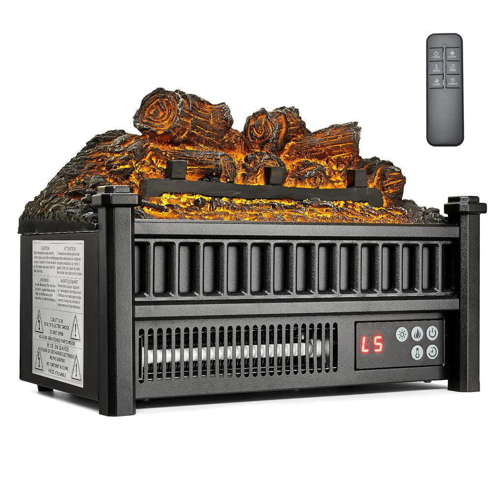 Electric Fireplace Log, 16 inch Fireplace Insert Log Heater, with Remote Controller, 5 Adjustable Flame Brightness, 24H Timer, Overheat Protection, Thermostat, for Home and Office Decor Black