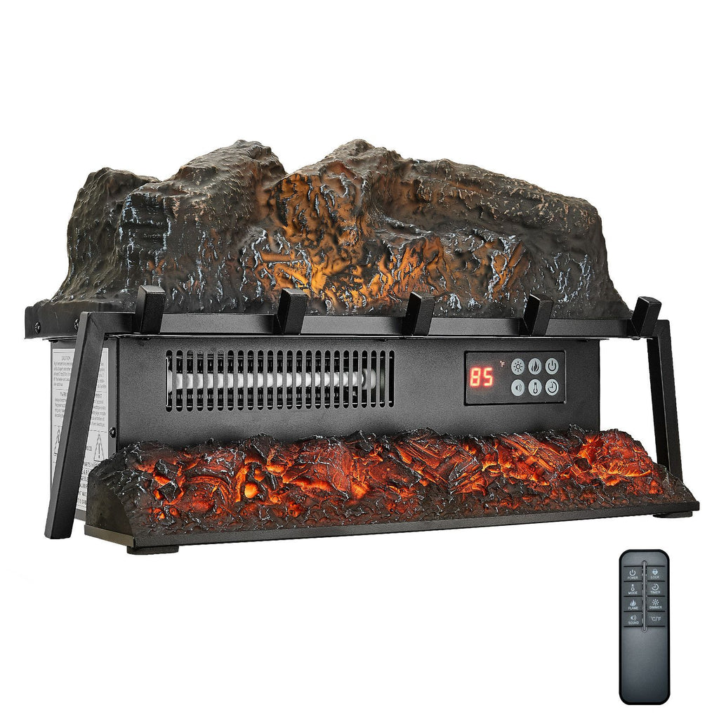 Electric Fireplace Log, 23 inch Fireplace Insert Log Heater, with Crackling Sound,Remote Controller, 5 Adjustable Flame Brightness, Timer, Overheat Protection, Thermostat, for Home Decor Black
