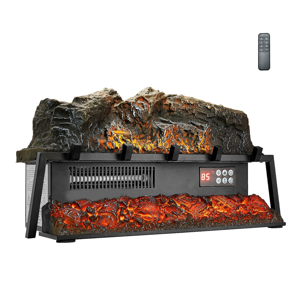 Electric Fireplace Log, 25 inch Fireplace Insert Log Heater, with Crackling Sound,Remote Controller, 5 Adjustable Flame Brightness, Timer, Overheat Protection, Thermostat, for Home Decor Black