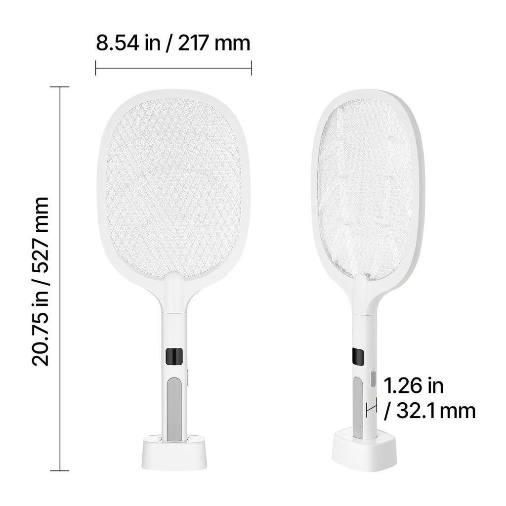 Electric Fly Swatter, Zapper Racket with 3 Layers Mesh & Digital Screen Display, Dual Modes Fly Killer with 1500mAh Battery Rechargeable for Home, Bedroom, Kitchen and Patio, White