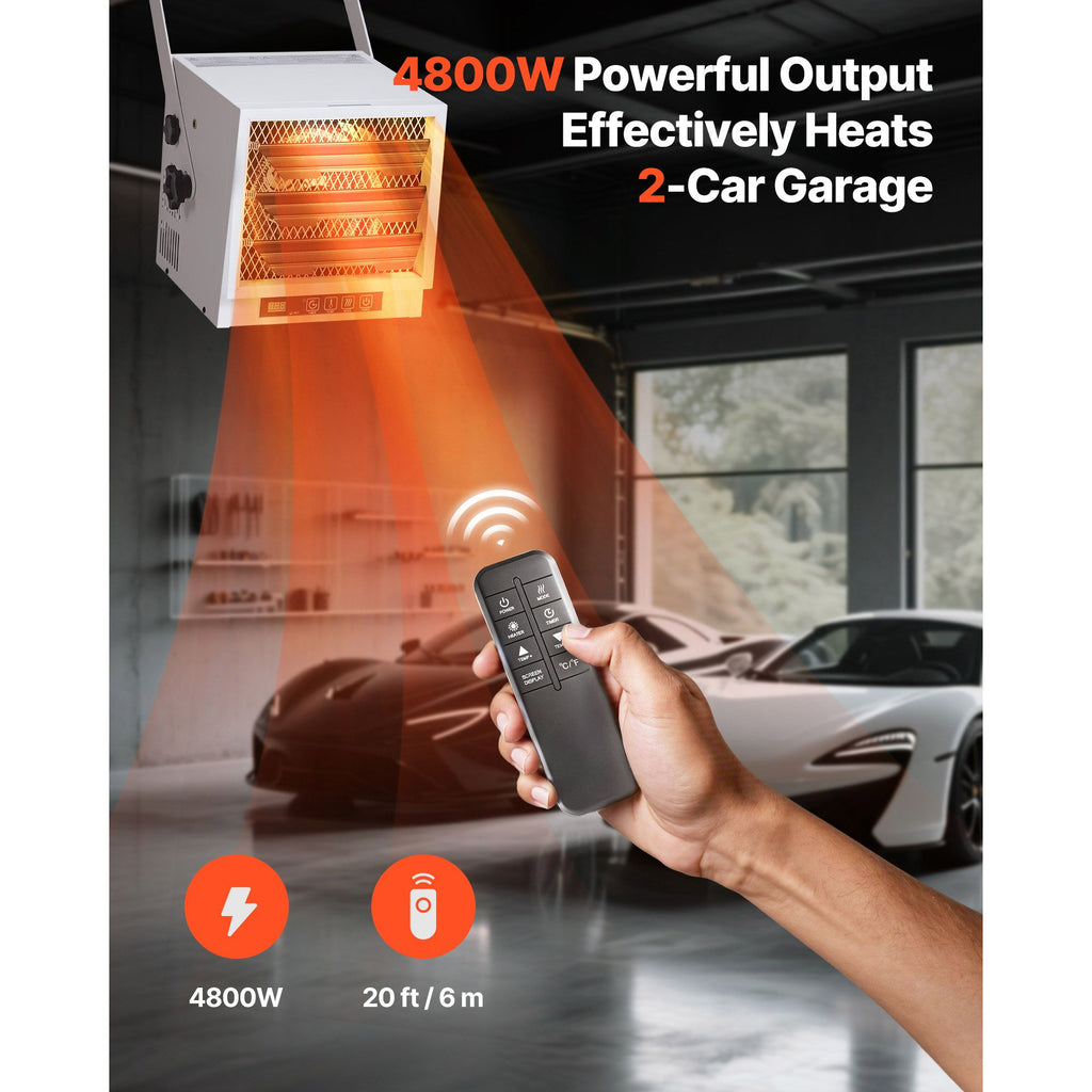 Electric Garage Heater, 4800-Watt with Remote Control & 10 Hour Timer & Overheat Protection Wall/Ceiling Mounted Shop Heater, Commercial Fan-forced for Indoor Workshop Warehouse,240V White image 2