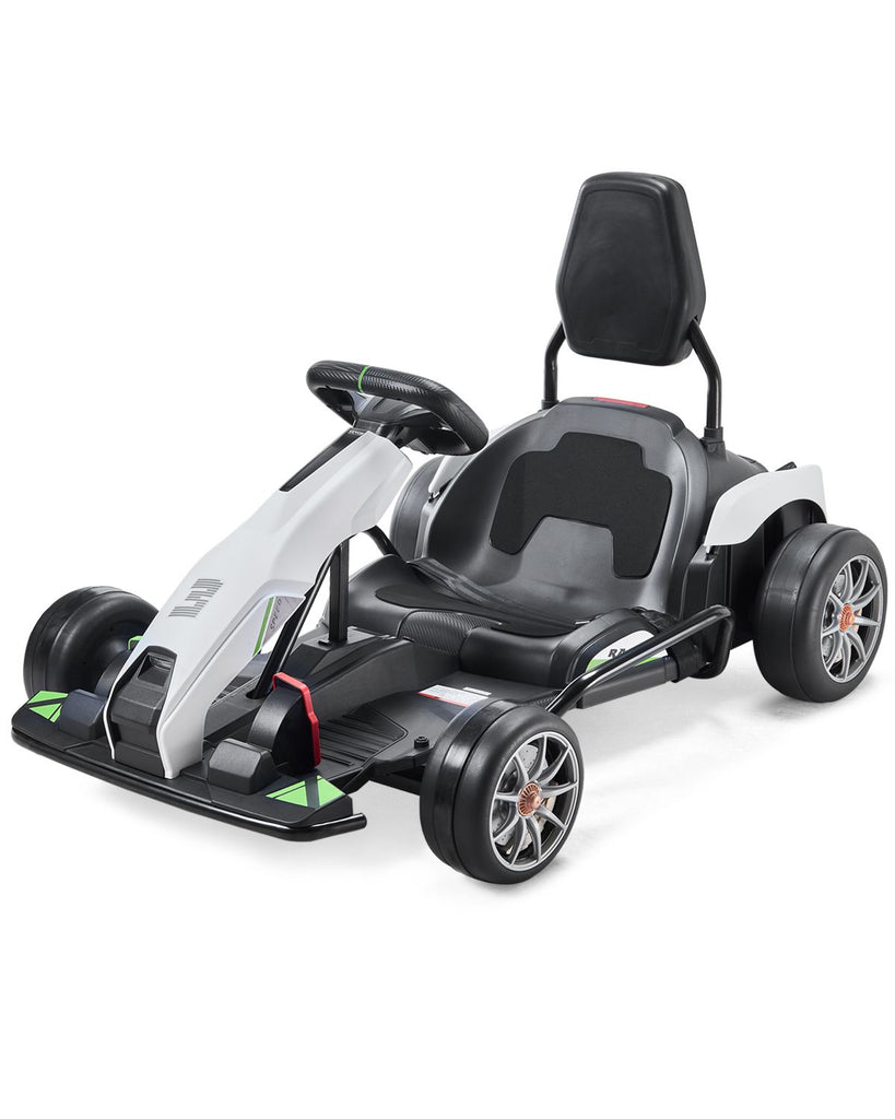 Electric Go Kart, 24V 9Ah Battery, Pedal Go Kart Portable Outdoor Race Toy for Kids Ages 6+, 200W Motor, 7.5 MPH High Speed Drifting, Adjustable High / Slow Speeds, Disc Brake, Black & White