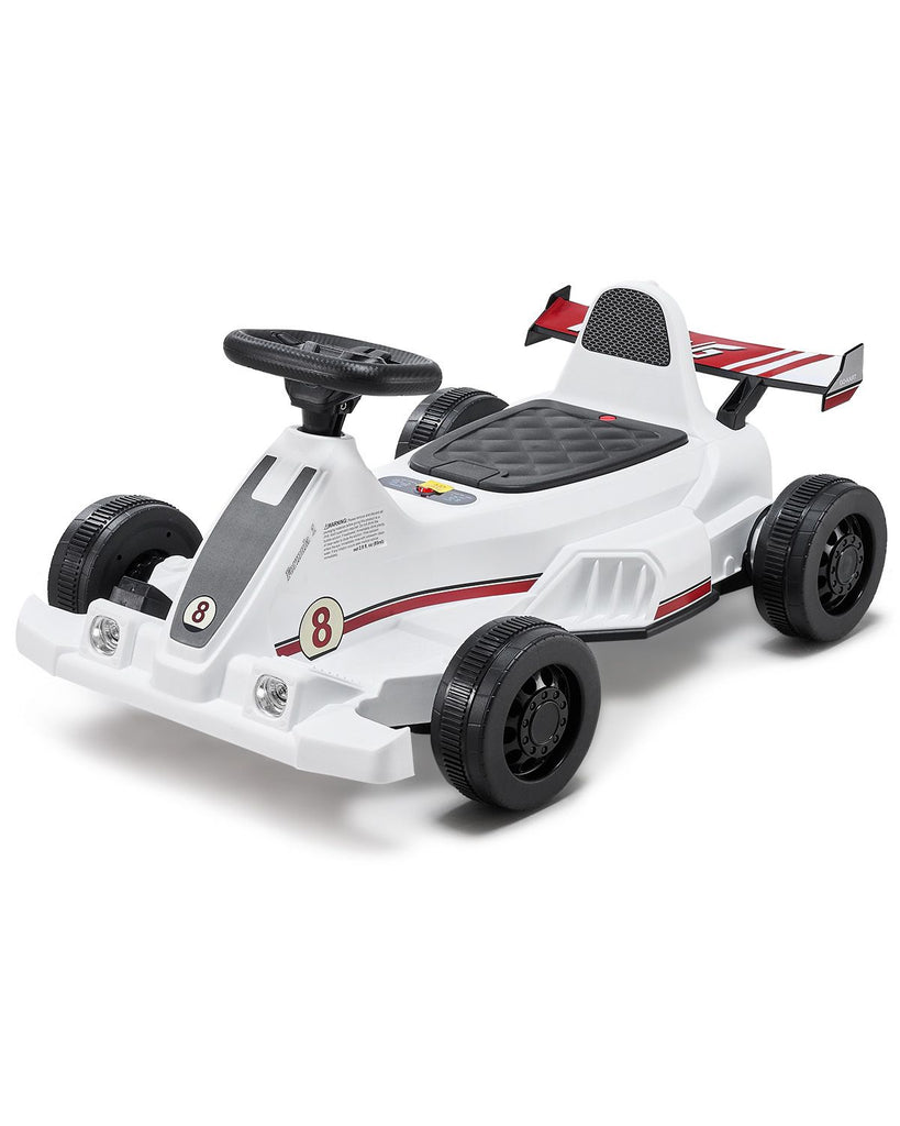 Electric Go Kart, 6V 4.5Ah Battery, Pedal Go Kart Portable Outdoor Race Toy for Kids Ages 2+, 20000 RPM Motor, 2 MPH Constant Speed, LED Headlight & Horn, Non-slip Tires, 44 lbs Max Load, White