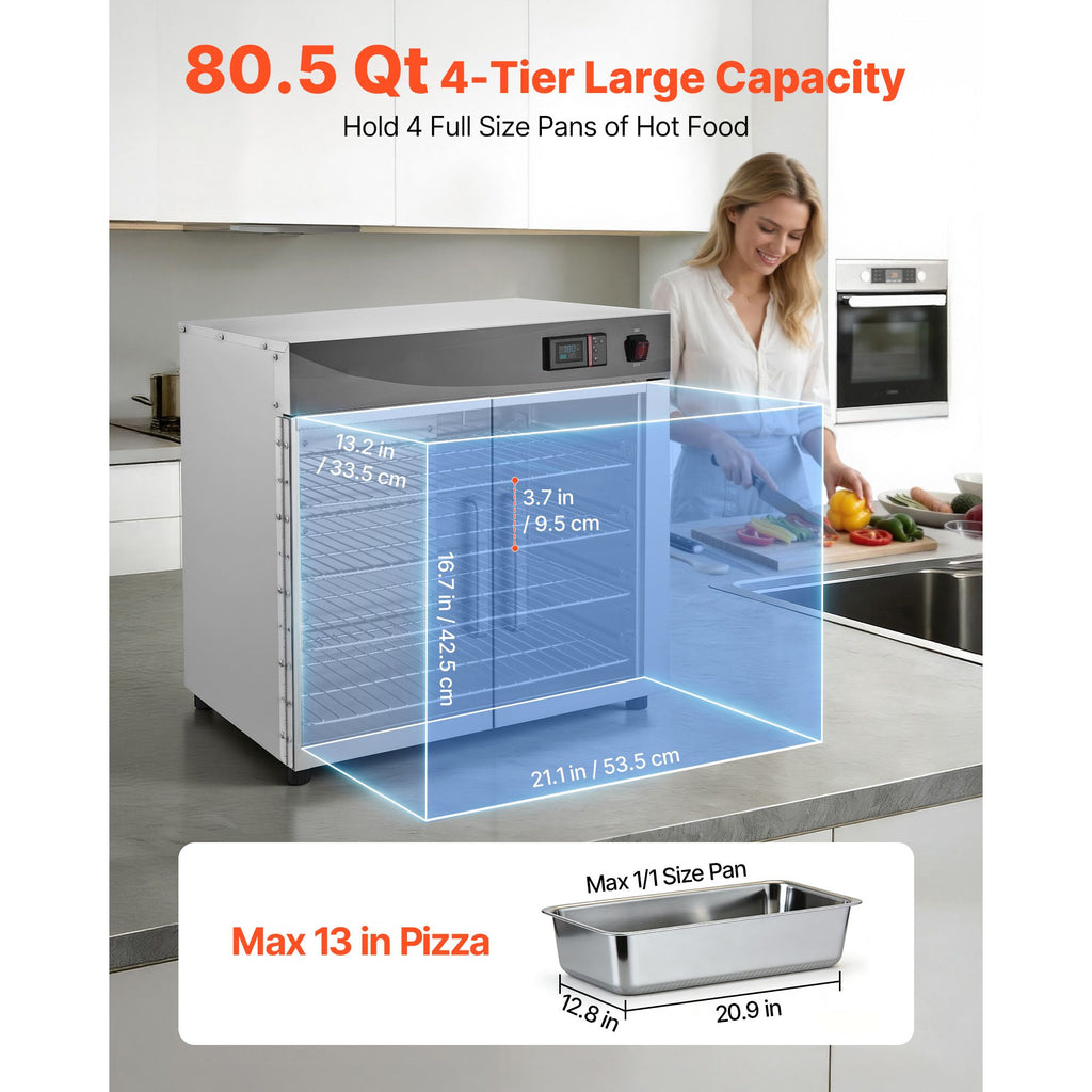 Electric Hot Box Food Warmer, 4-Tier Commercial Warming Cabinet with Water Tray, Double-Door and Adjustable Shelves, Stainless Steel Food Warmer Cabinet, for Restaurant, Kitchen, Pizza, Chicken image 2