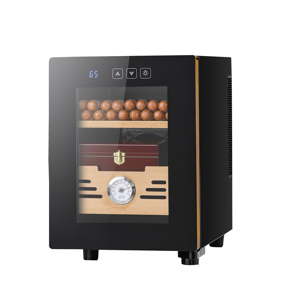 Electric Humidor, 16L, 100 Counts Electric Cigar Humidor Cabinet with Cooling Temperature Control, Spanish Cedar Wood Shelves & Drawers, Mechanical Hygrometer, 2 Layers, Cooler for Household