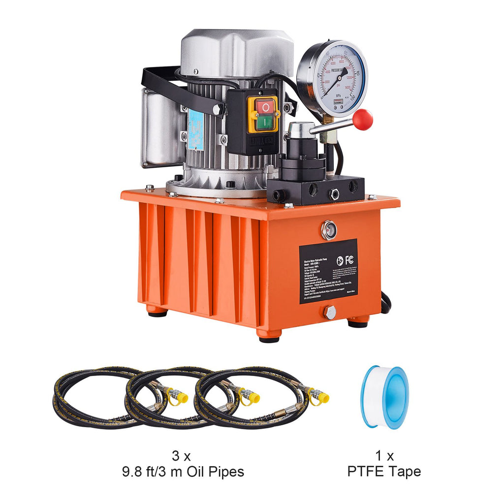 Electric Hydraulic Pump, 10000 PSI 750W 110V, 488 in³/8L Capacity, Double Acting Manual Valve, Electric Driven Hydraulic Pump Power Pack Unit with Lever Switch for Punching/Bending/Jack Machines