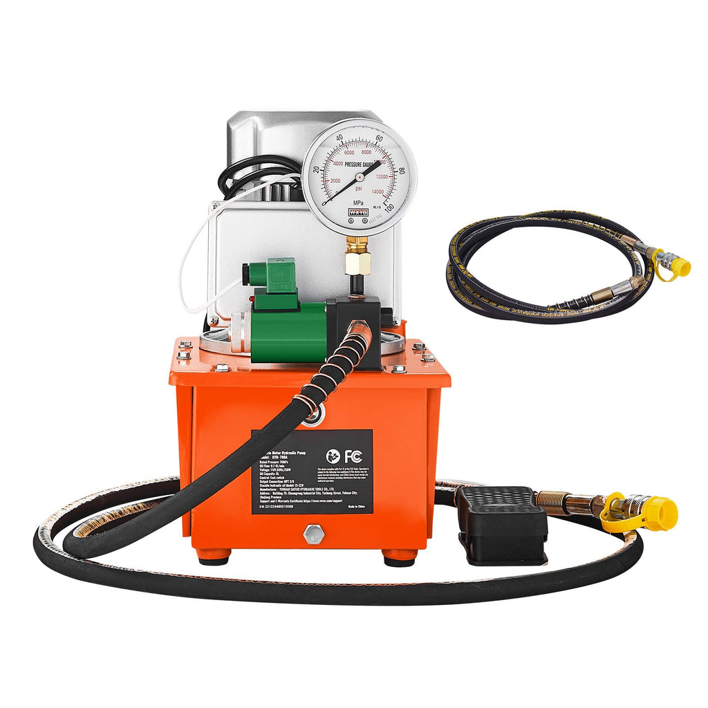 Electric Hydraulic Pump, 10000 PSI 750W 110V 488 in³/8L Capacity, Single Acting Solenoid Valve, Electric Driven Hydraulic Pump Power Pack Unit with Pedal Switch for Punching/Bending/Jack Machine