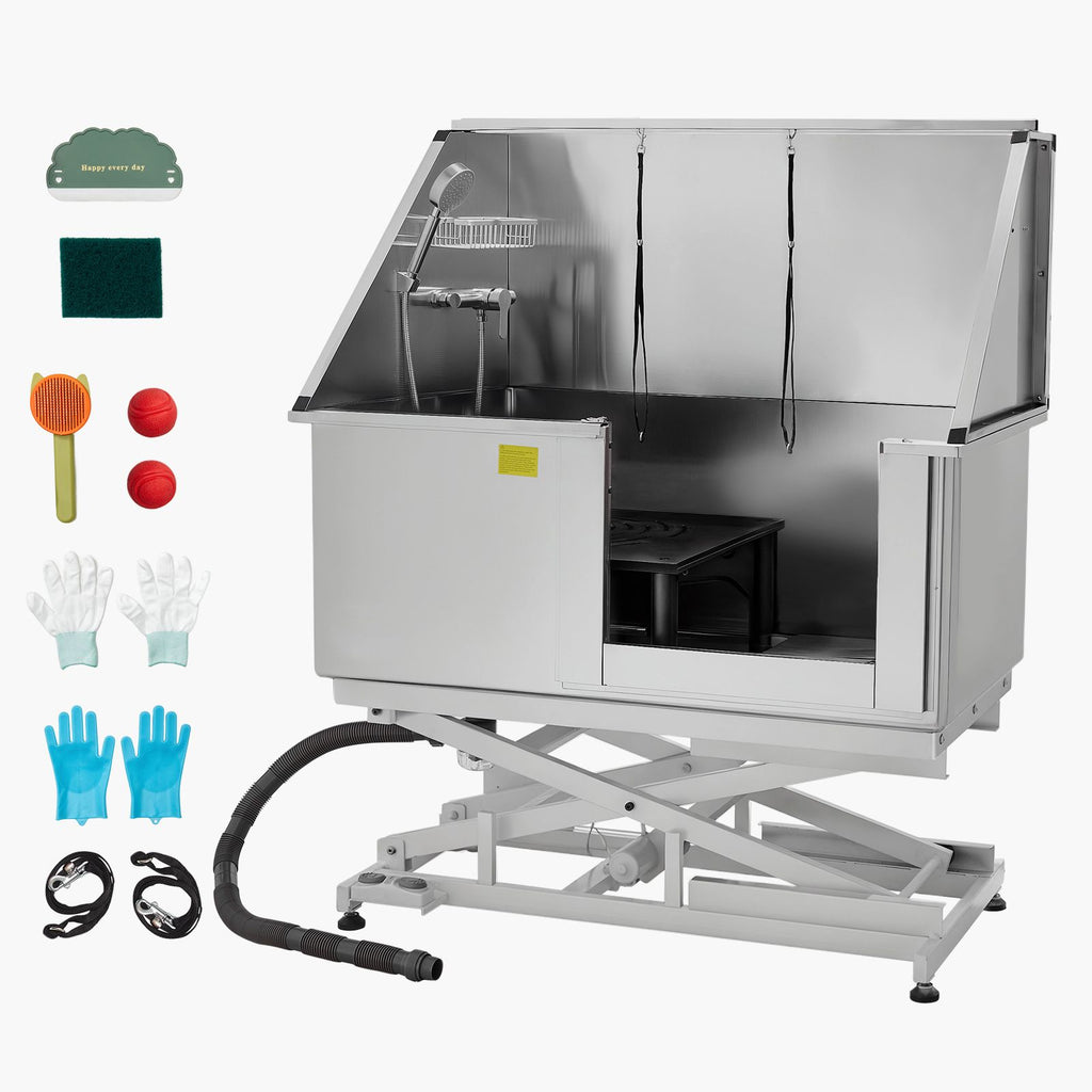 Electric Lift Dog Washing Station, 50Inch Professional Stainless Steel Pet Grooming Tub w/ Non-Slip Drain Board,Faucet & Showerhead for Home & Grooming Shop,Fits Medium & Large Pets (Right Door)