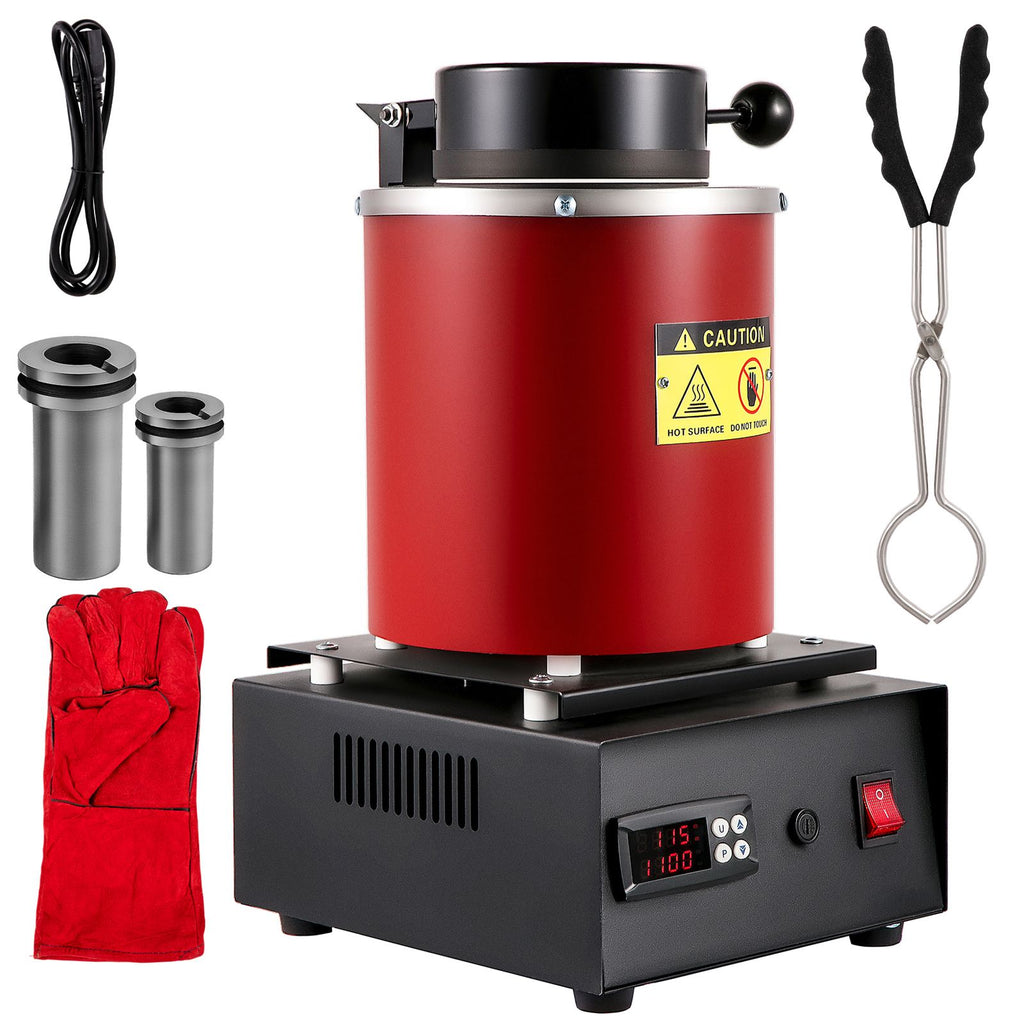 Electric Melting Furnace, 3KG Digital Electric Melting Furnace, 1750W 1150 Celsius/2102 Fahrenheit Gold Smelter Furnace with 1KG&3KG Graphite Crucible & Ingot Die