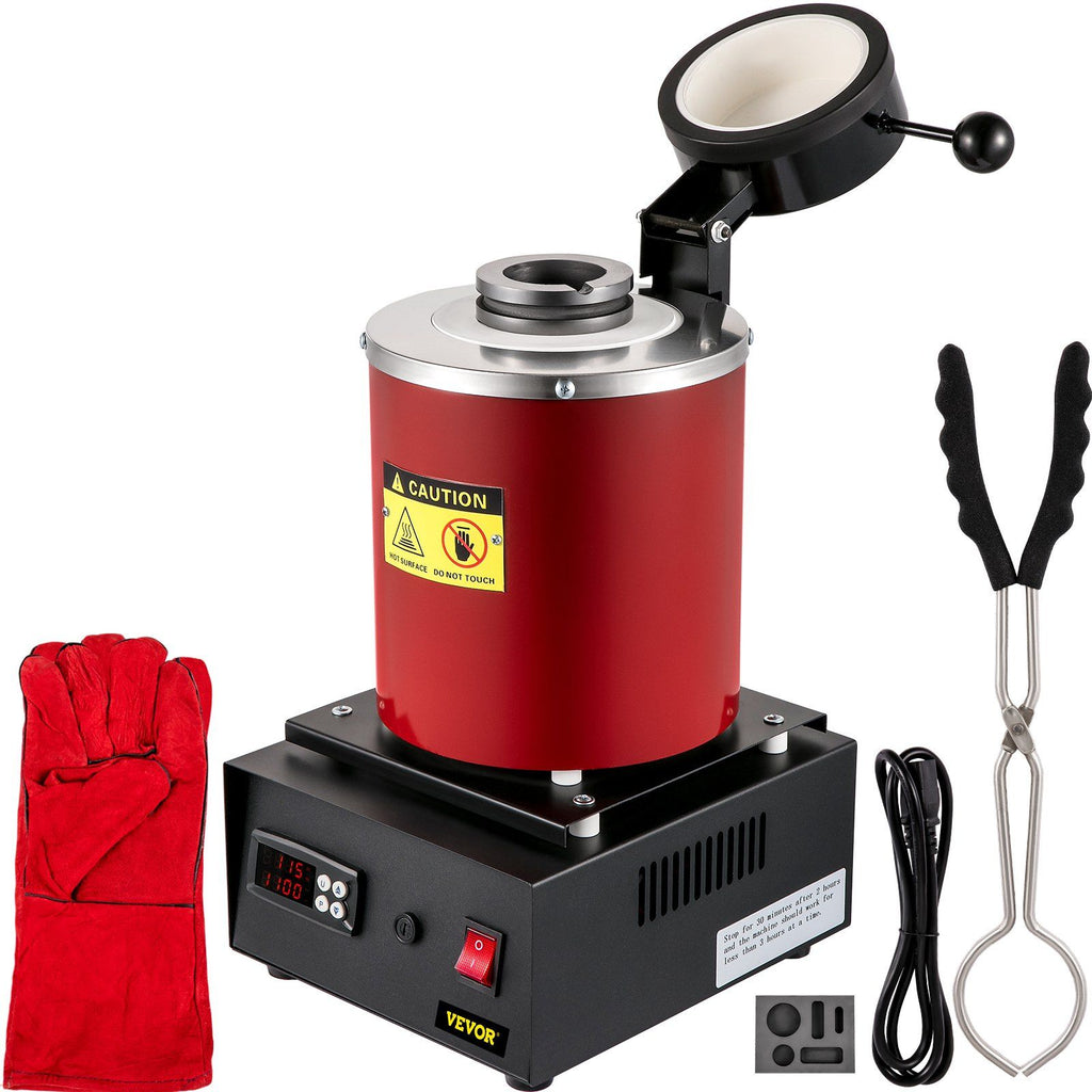 Electric Melting Furnace, 3KG Digital Electric Melting Furnace, 1750W 1150°C/2102 °F Gold Smelter Furnace W/ Graphite Crucible & Ingot Die for Processing of Melting Gold, Silver, Copper, Alumin