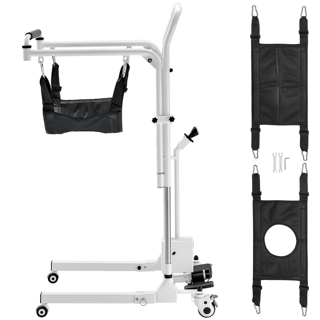 Electric Patient Lift Transfer Chair, Quick-Folding Patient Lift Wheelchair with Adjustable Height, Bedside Commode Toilet Chair with Wheels & 2 Seat Cushion for Senior Disabled, 220LBS Capacity