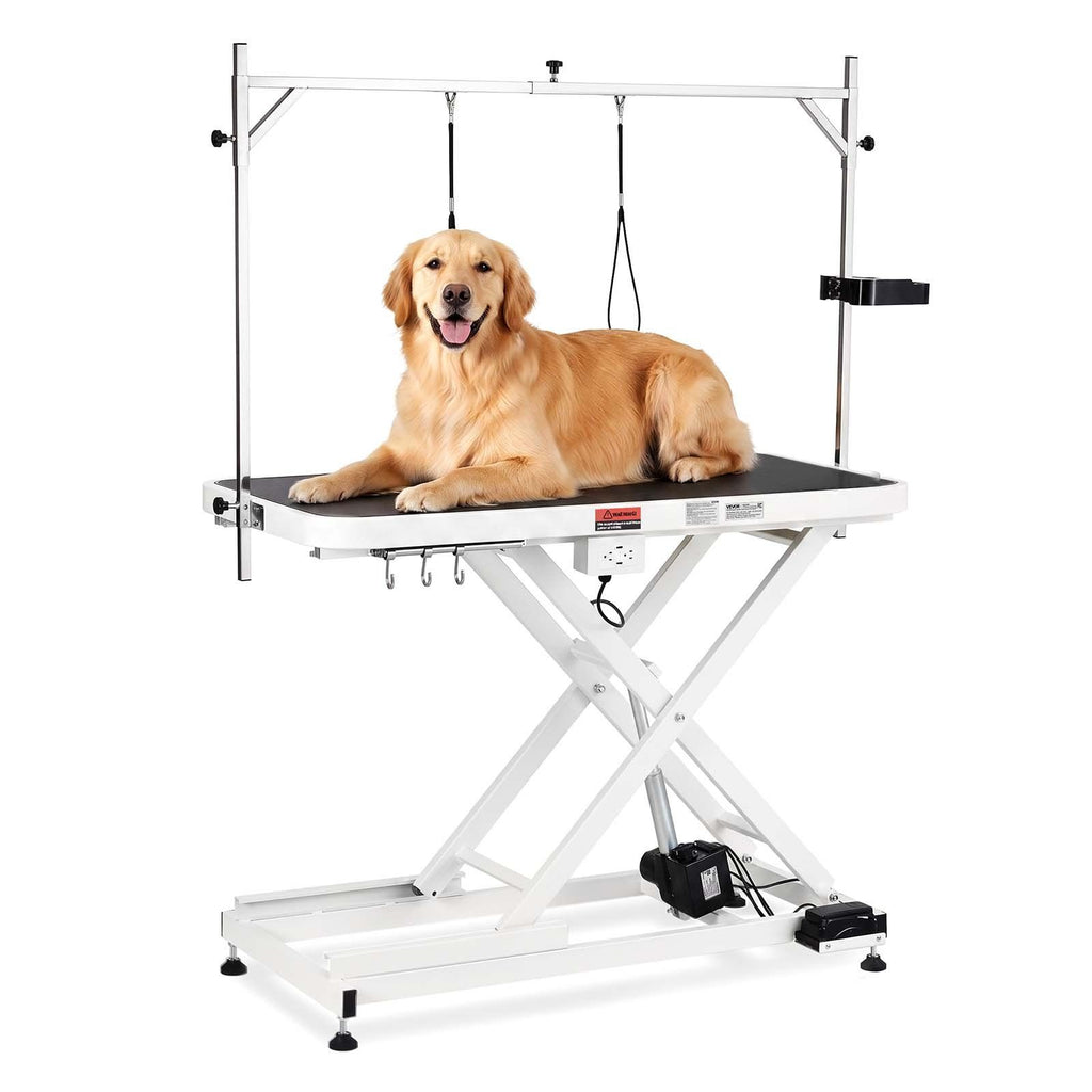 Electric Pet Grooming Table, 50 inch Heavy Duty Dog Grooming Station, Upgraded Professional Stand for Large Dogs, Bathing, Trimming, Drying, Height Adjustable, 400 lbs Load, Hooks & Storage Rack