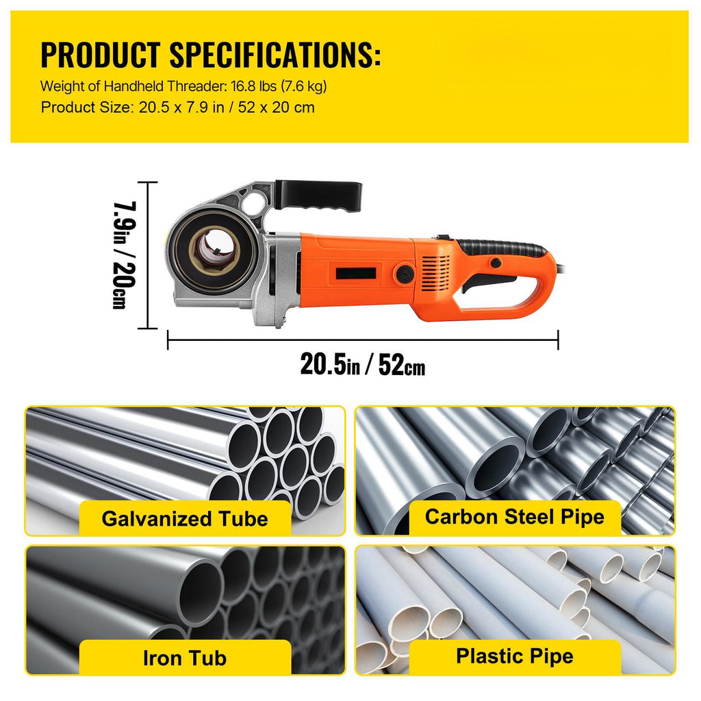 Electric Pipe Threader, 2300W Pipe Threading Machine with 6 Dies 1/2"-2", 110V Hand-held Pipe Threader Machine with Copper Motor, Portable Electric Pipe Threading Kit with Carrying Case