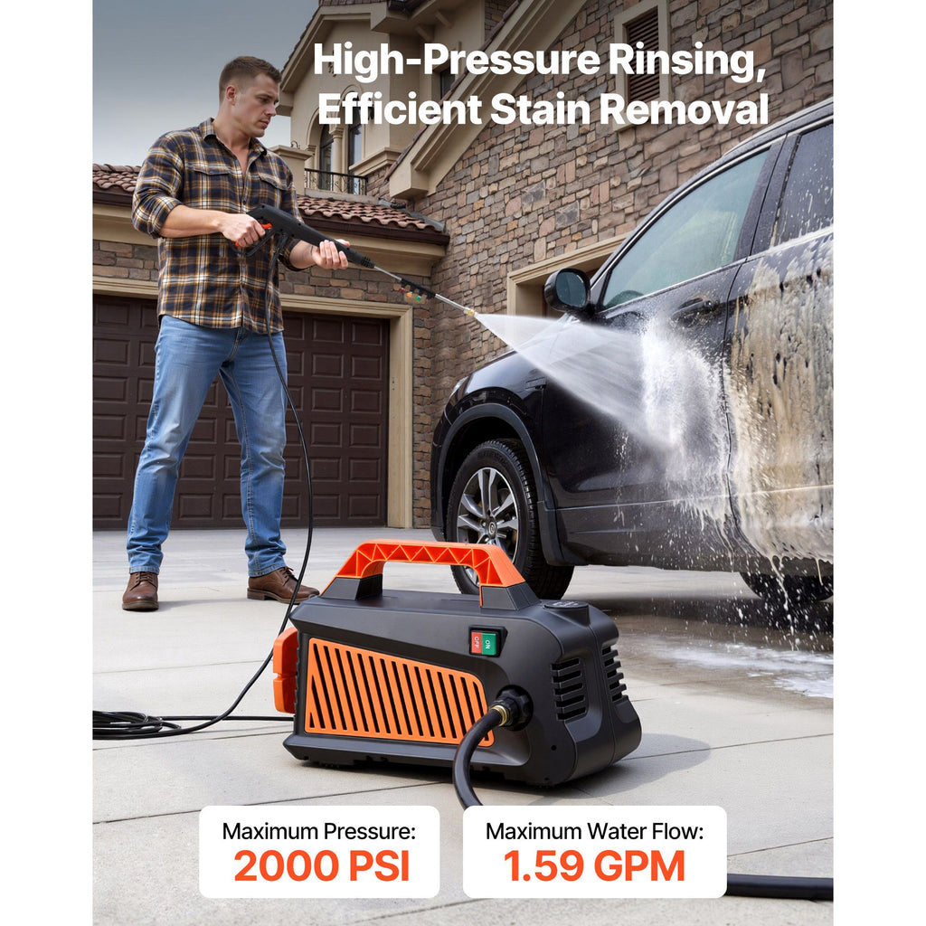 Electric Pressure Washer, 2000 Max PSI 1.59 Max GPM, Portable Power Washer with 4 Nozzles, Metal Extension Wand, Built-in Carry Handle, Compact & Flexible for Cars,Driveways,Patios,Fences,Home image 2