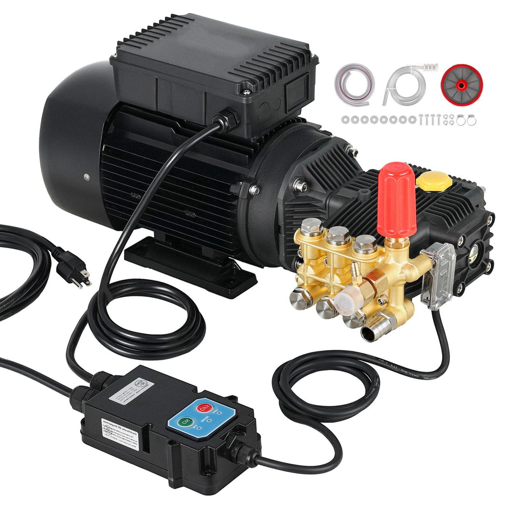 Electric Pressure Washer Pump Kit, 1220 PSI, 2.2 GPM, Triplex Power Washer Pump with 2 HP Motor 120 V, Adjustable Water Pressure, for Washing Cars, Gardens, Exterior Walls, Deck, Machinery Equipment