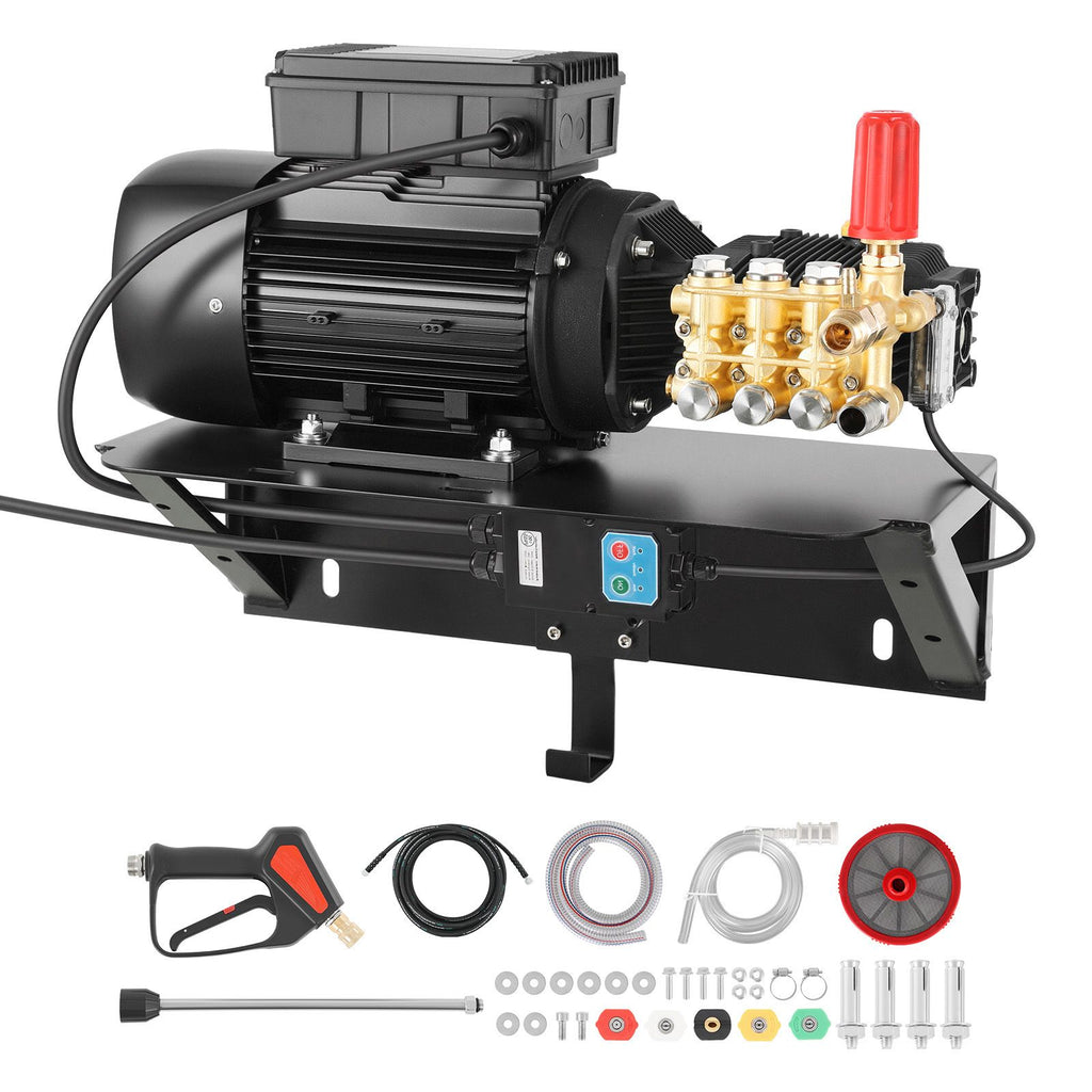 Electric Pressure Washer Pump Kit, 1220 PSI, 2.2 GPM, Triplex Power Washer Pump with 2 HP Motor 120 V, Includes Wall Mount Bracket, Spray Gun, Wand, Hose, 5 Nozzles, for Washing Cars, Gardens
