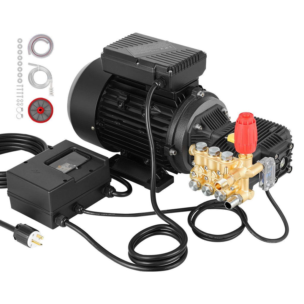 Electric Pressure Washer Pump Kit, 1950 PSI, 3.2 GPM, Triplex Power Washer Pump with 5 HP Motor 240 V, Adjustable Water Pressure, for Washing Cars, Gardens, Exterior Walls, Deck, Machinery Equipment