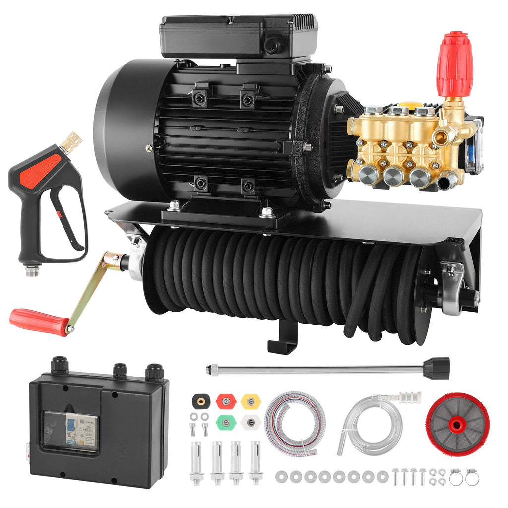Electric Pressure Washer Pump Kit, 1950 PSI, 3.2 GPM, Triplex Power Washer Pump with 5 HP Motor 240 V, Includes Wall Mount Bracket, Spray Gun, Wand, Hose, 5 Nozzles, for Washing Cars, Gardens