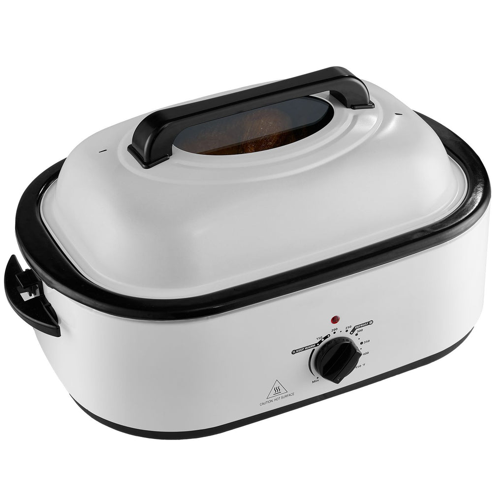 Electric Roaster Oven, 22 QT Turkey Roaster Oven with Self-Basting Lid, 1450W Roaster Oven with Defrost & Warm Function, Adjustable Temp, Removable Pan & Rack, Fits Turkeys Up to 26LBS, White