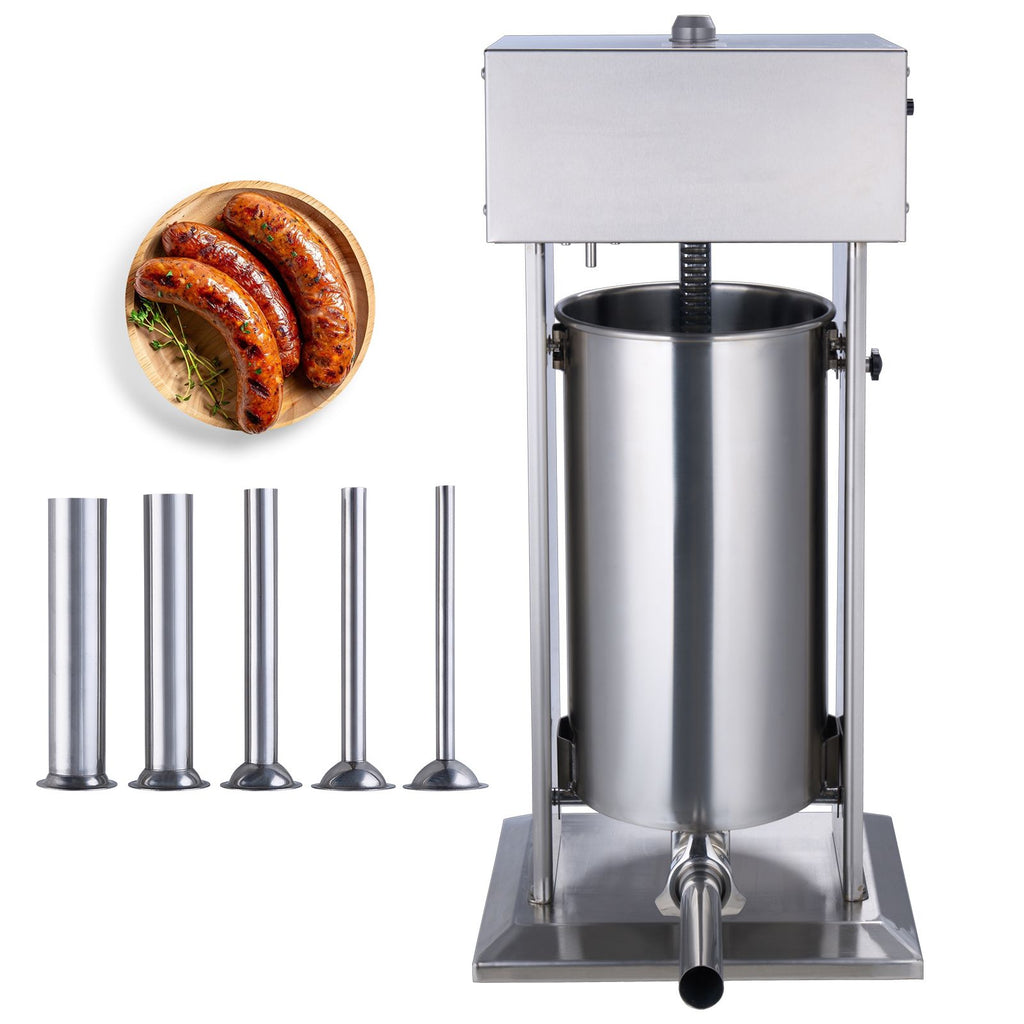 Electric Sausage Stuffer, 25 L / 55 LBS Vertical Meat Stuffer, 400W Motor, Stepless Speed Control and Foot Pedal, Made of Food-grade 304 Stainless Steel, 5 Stuffing Tubes for Home, Commercial
