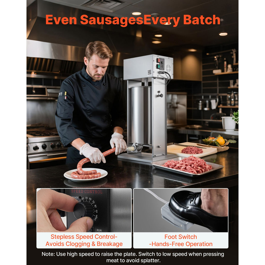 Electric Sausage Stuffer, 55 LBS / 25 L Vertical Meat Stuffer, Stepless Speed Control and Foot Pedal, Stainless Steel Heavy Duty Sausage Filler with 5 Stuffing Tubes, for Commercial & Home Use image 2