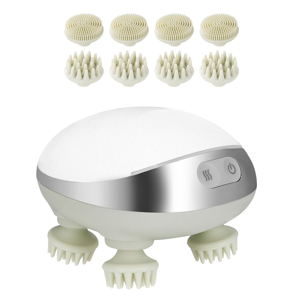 Electric Scalp Massager with Heat, Rechargeable Heated Head Massager, IPX7 Waterproof | Portable Kneading Scalp Scratcher with 8 Removable Massage Head for Hair Growth, Deep Clean, Stress Relax