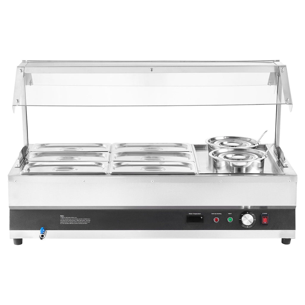 Electric Soup Warmer, Two 6.34QT Pots & Six 1/3 Pans, Stainless Steel Commercial Food Warmer with 86~185 Fahrenheit Adjustable Temp, 1500W Bain Marie with Cover, Soup Station