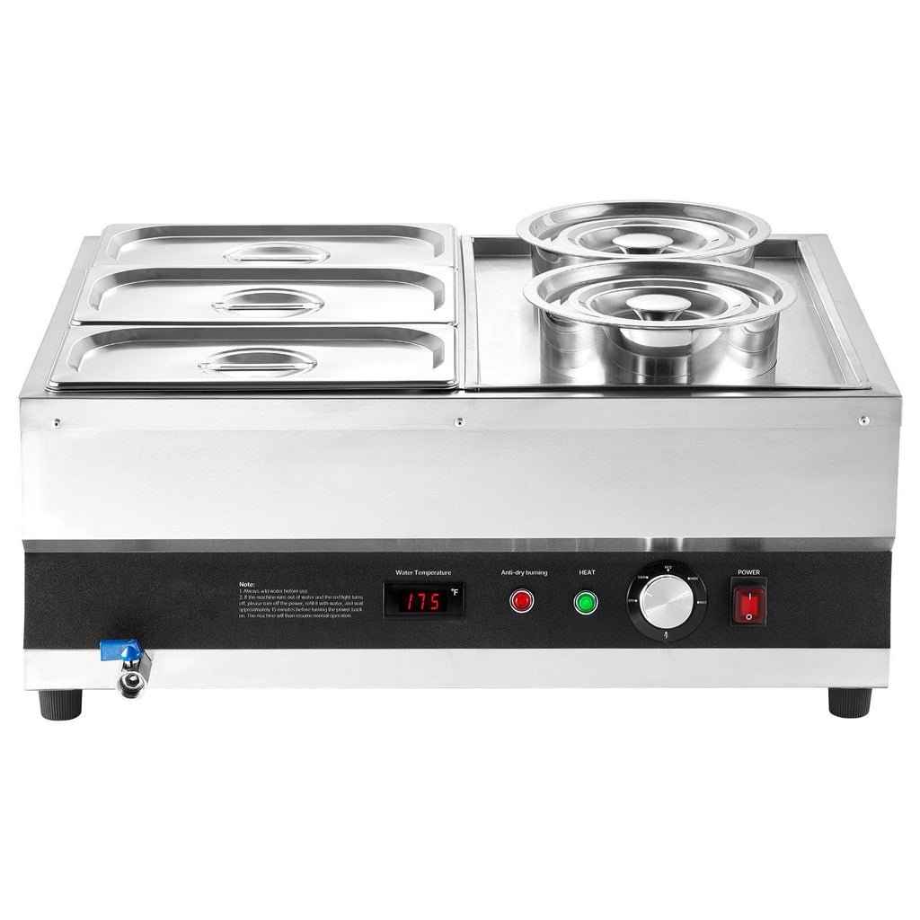 Electric Soup Warmer, Two 6.34QT Pots & Three 1/3 Pans, Stainless Steel Commercial Food Warmer with 86~185 Fahrenheit Adjustable Temp, 1500W Bain Marie, Soup Station for Restaurant, Buffet