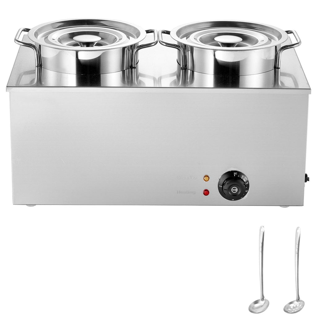 Electric Soup Warmer, Two 6.34QT Stainless Steel Round Pot with 86~185 Fahrenheit Adjustable Temp, 1200W Commercial Bain Marie Compatible with Pans, Soup Station for Restaurant, Buffet